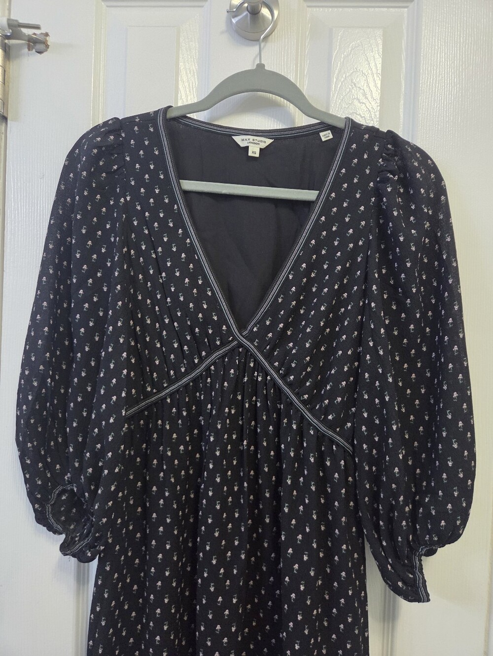Max Studio Black Floral V-Neck Empire Tunic
